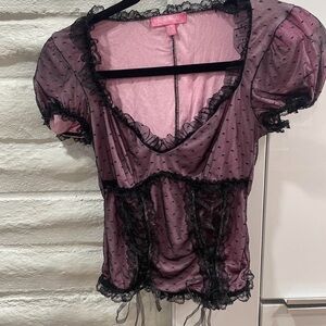 Sugar Thrillz Pink and Black Lace Trim Cami